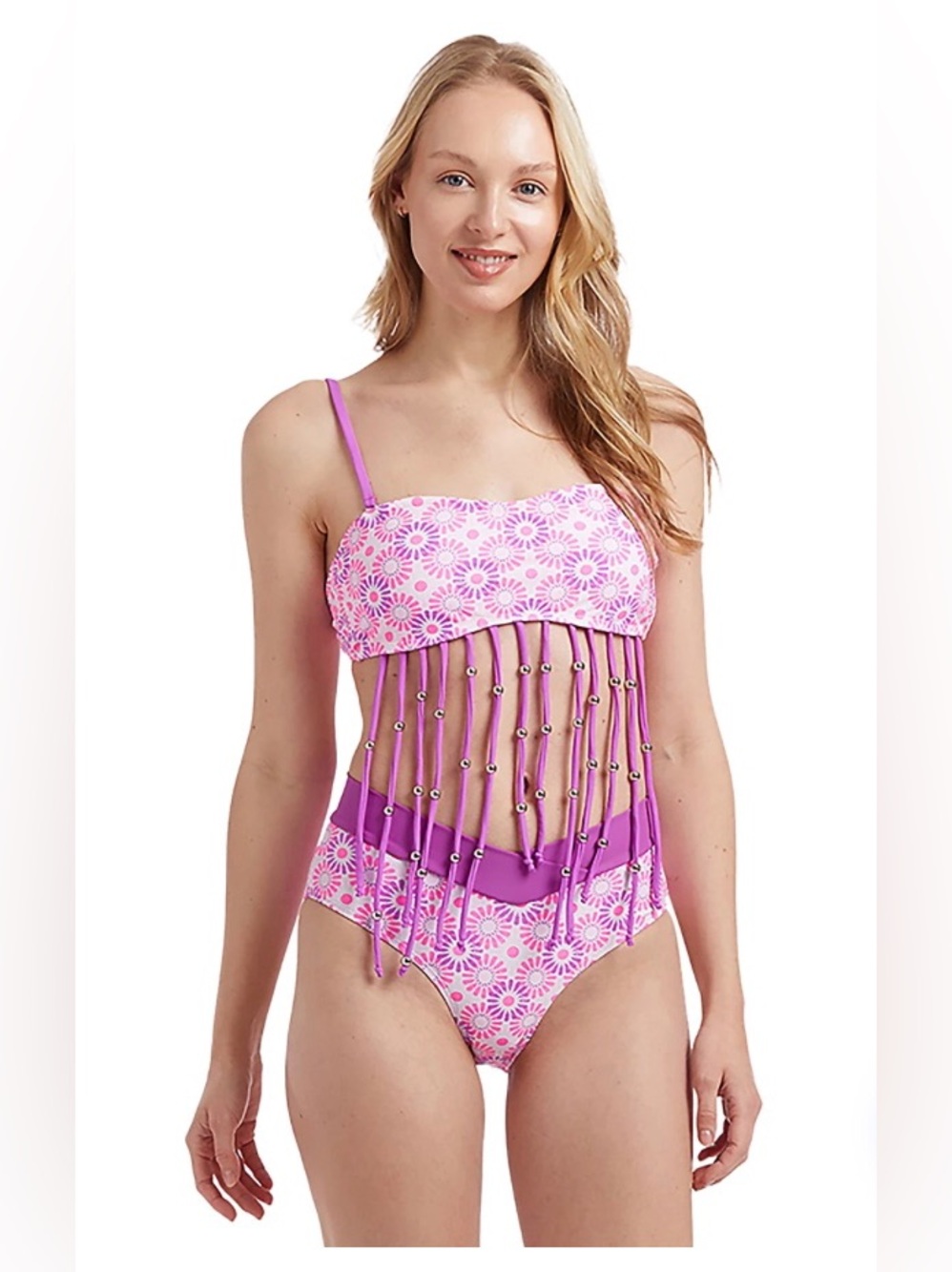 Cyn & Luca Seaglasd Women’s Pink Fringe Tassel Bikini Swimsuit